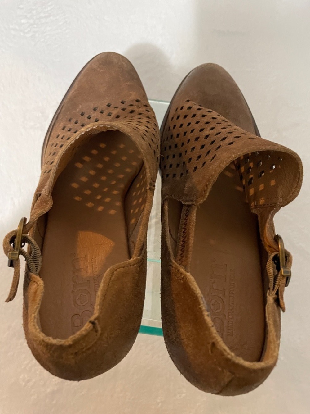 Born Nanna Brown Suede Perforated Cutout Booties Sz 10M - Picture 6 of 12